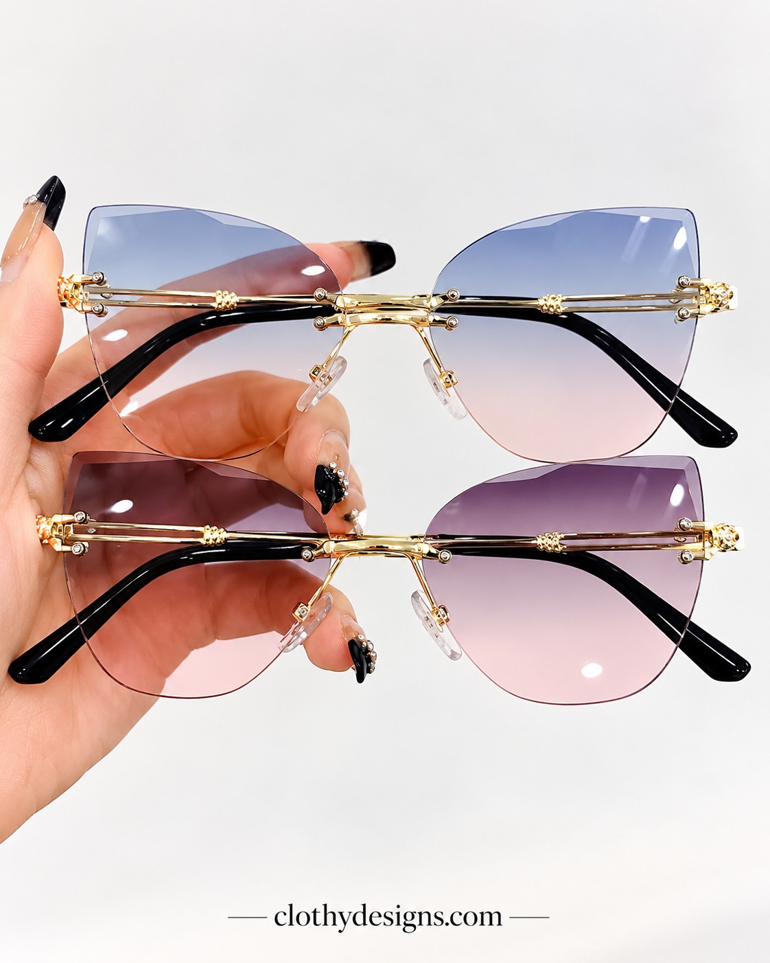 Women’s Rimless Cat Eye Sunglasses – Gradient Lens UV400 Protection Fashion Party Shades